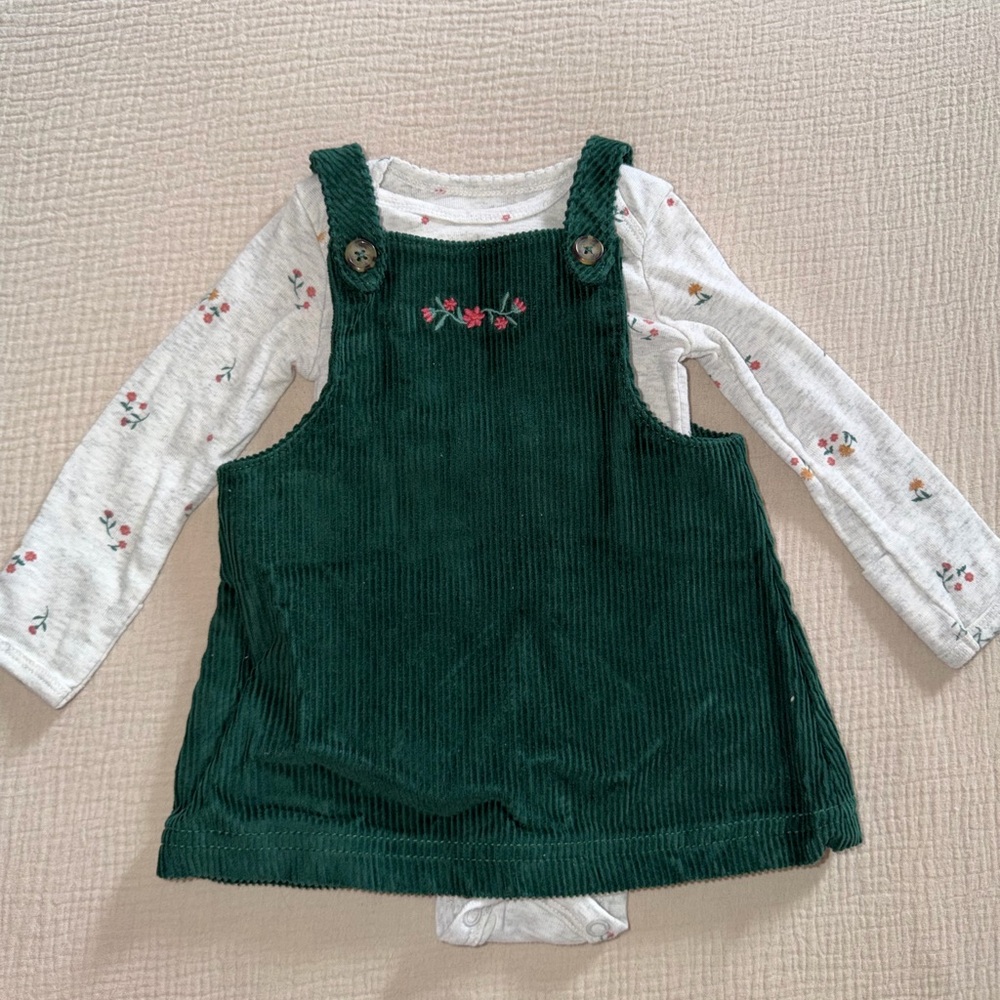 Carter's Green Corduroy Dress with Floral Accents